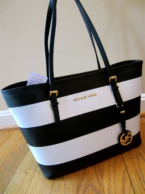 black and white striped michael kors handbag|michael kors black signature handbag.